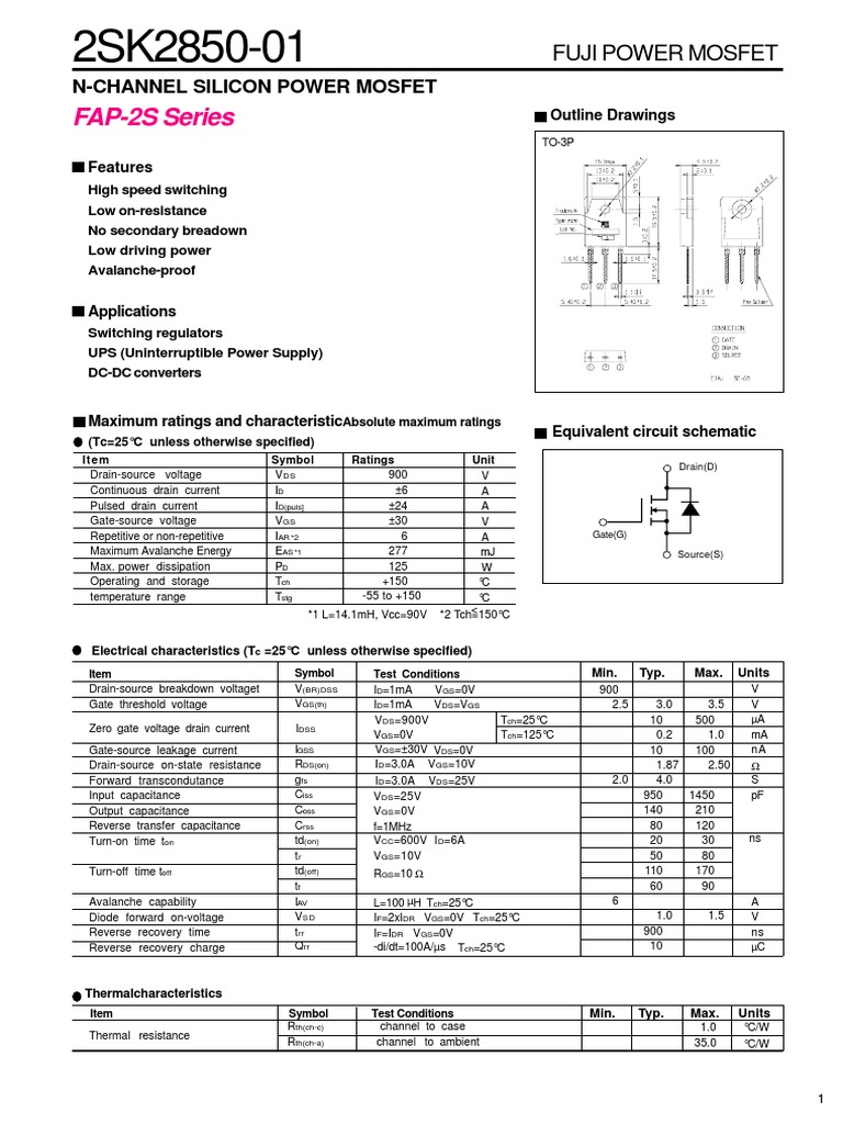 2SK2850 PDF | PDF | Field Effect Transistor | Semiconductor Devices