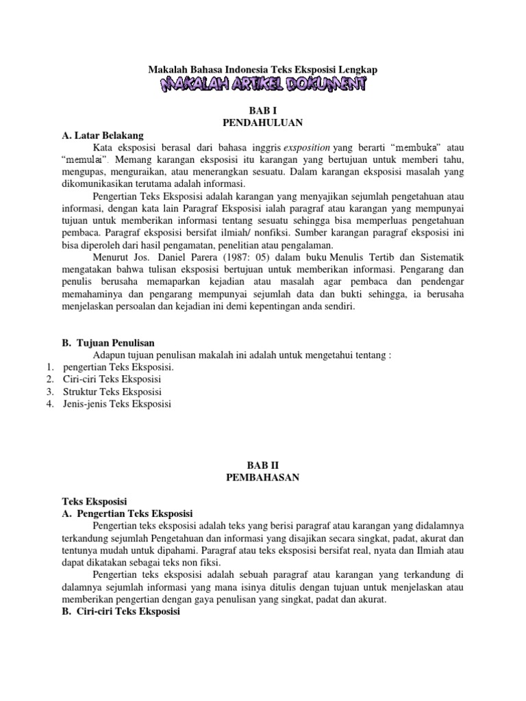 Makalah Bahasa Indonesia Teks Eksposisi Lengkap