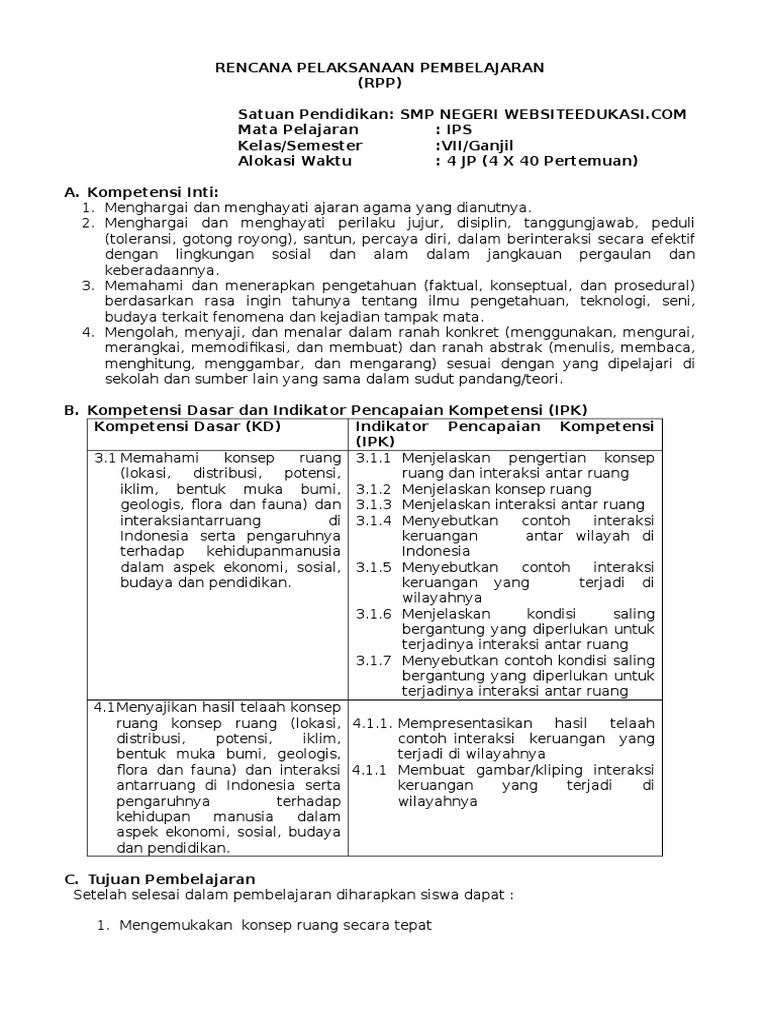 Rpp Ips Kelas Vii Smt 1 Rev 2017 2018 Websiteedukasi Com