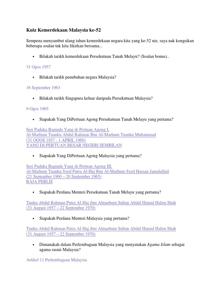 Kuiz Kemerdekaan Malaysia Pdf