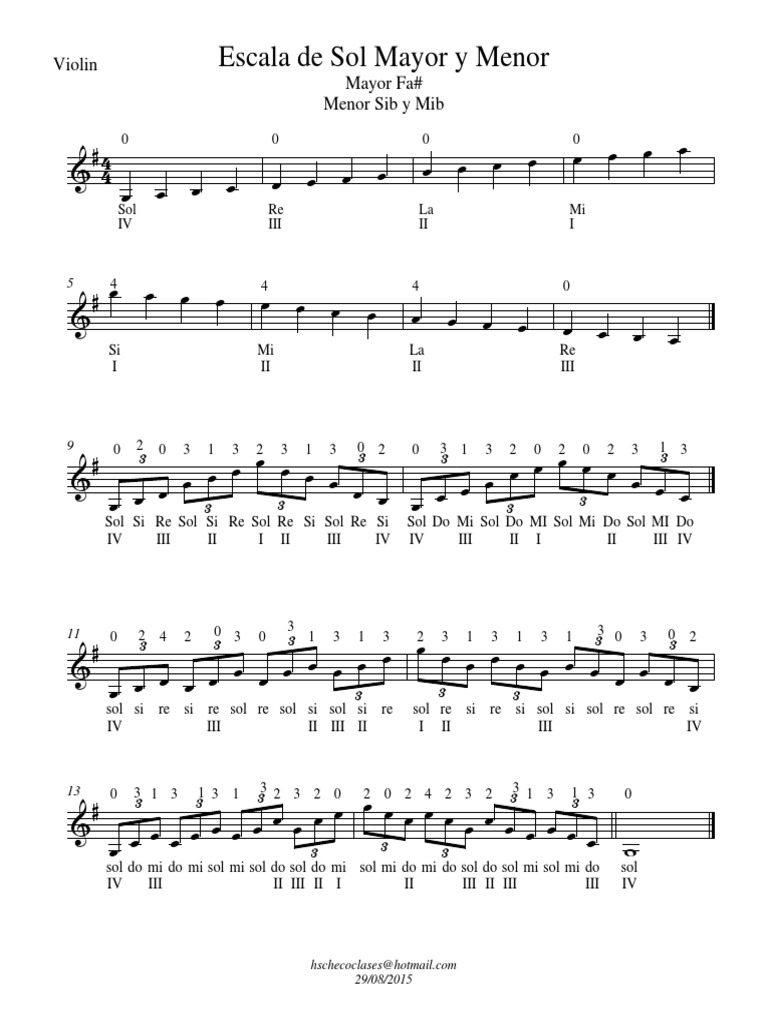 Escala de Sol Mayor y Menor Violin | PDF | Leisure