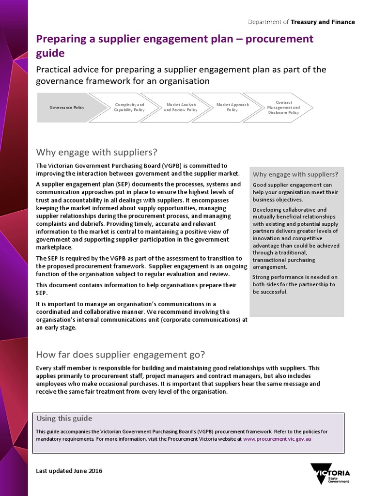 Guide To Preparing A Supplier Engagement Plan PDF Supply Chain