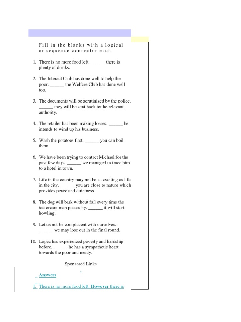 Exercises Logical Connectors PDF