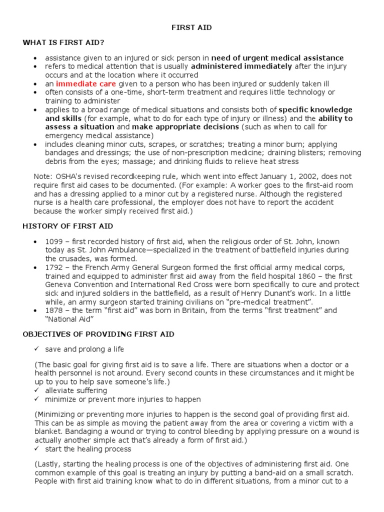 Immediate Care First Aid What Is First Aid? PDF First Aid