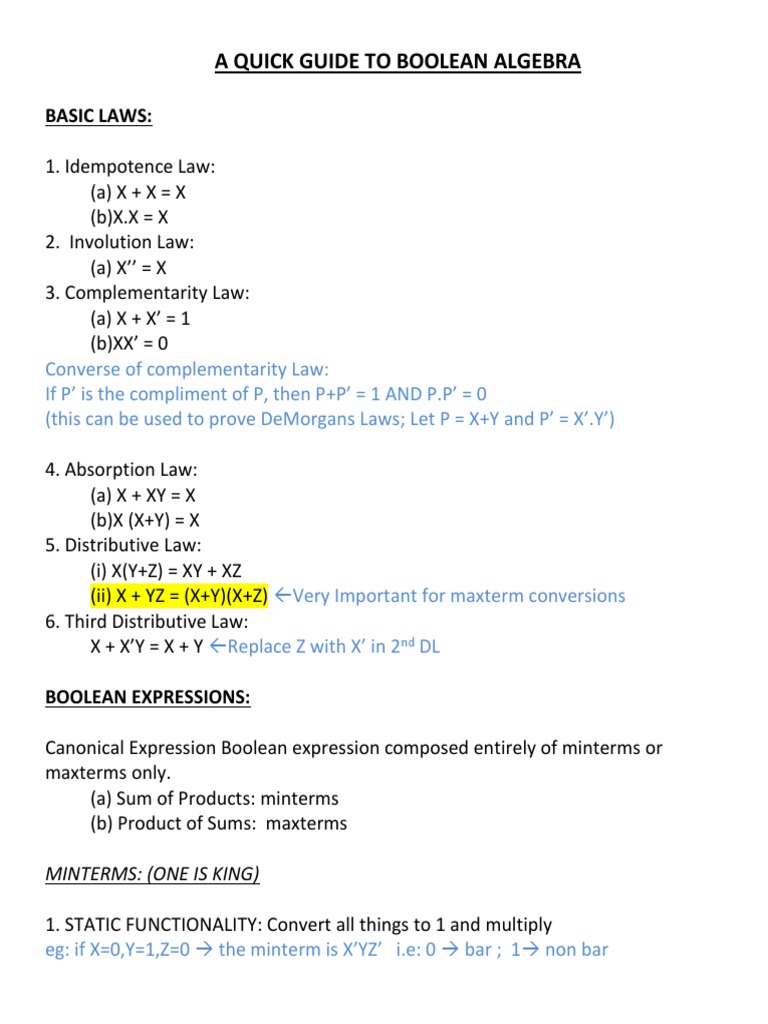 A Quick Guide To Boolean Algebra by Akash Anand | PDF | Arithmetic | Logic