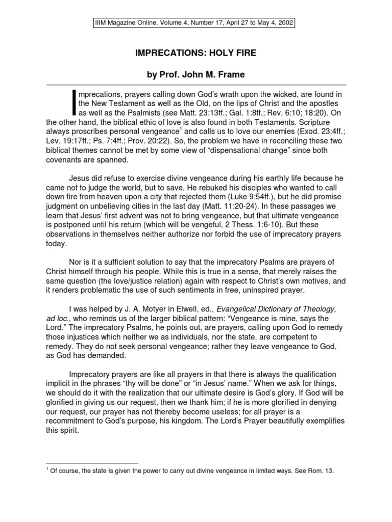 Understanding Imprecatory Psalms | PDF | Hatred | God In Christianity