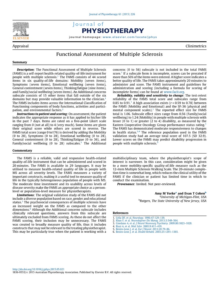 Functional Assessment of MS (FAMS) Guide | PDF | Multiple Sclerosis ...
