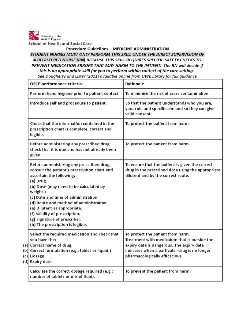 Medications OSCE Criteria 2011-12 | PDF | Medical Prescription | Dose ...