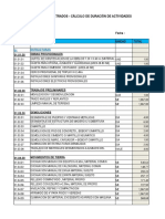 Cálculo de Duración de Actividades