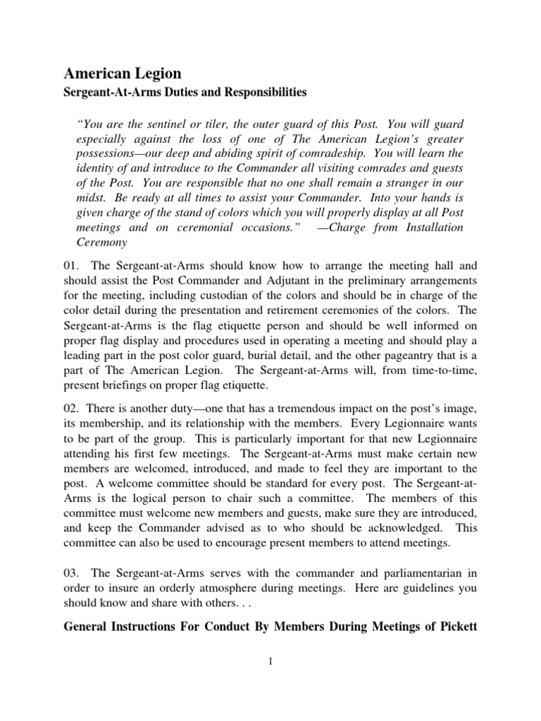 Sgt at Arms Guide American Legion French Foreign Legion