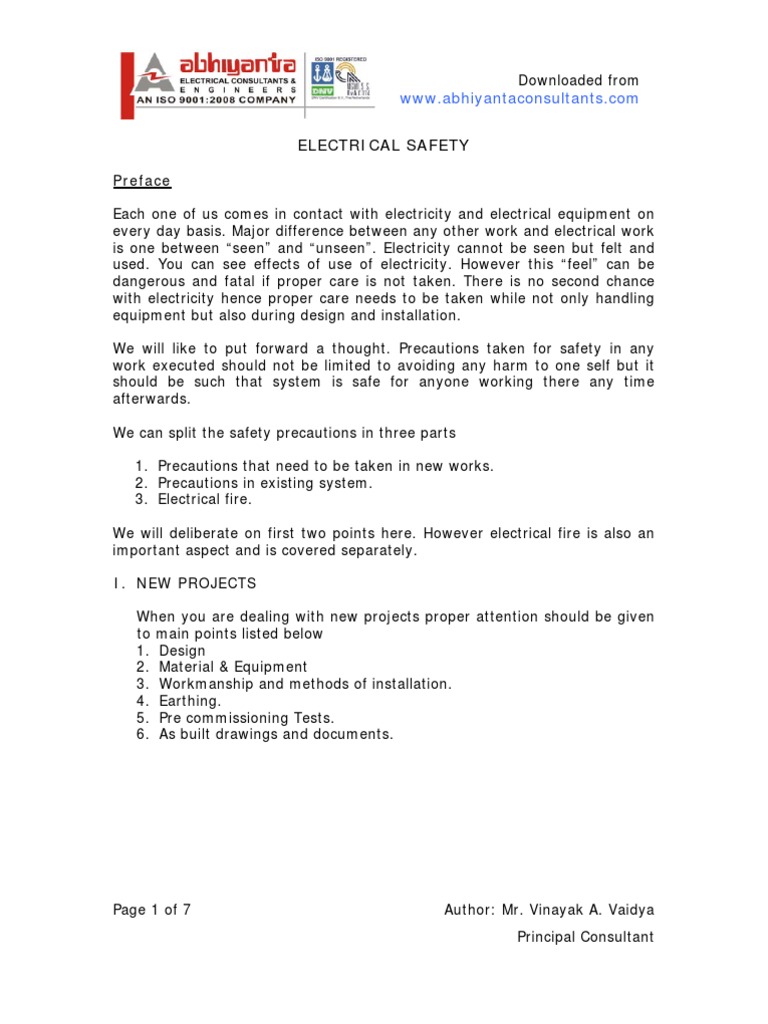 Electrical Safety Guidelines and Precautions | PDF | Electrical Wiring ...
