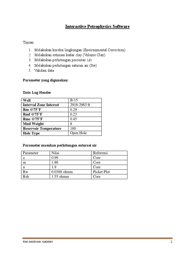 Analisis Petrofisika Sumur B-15 | PDF