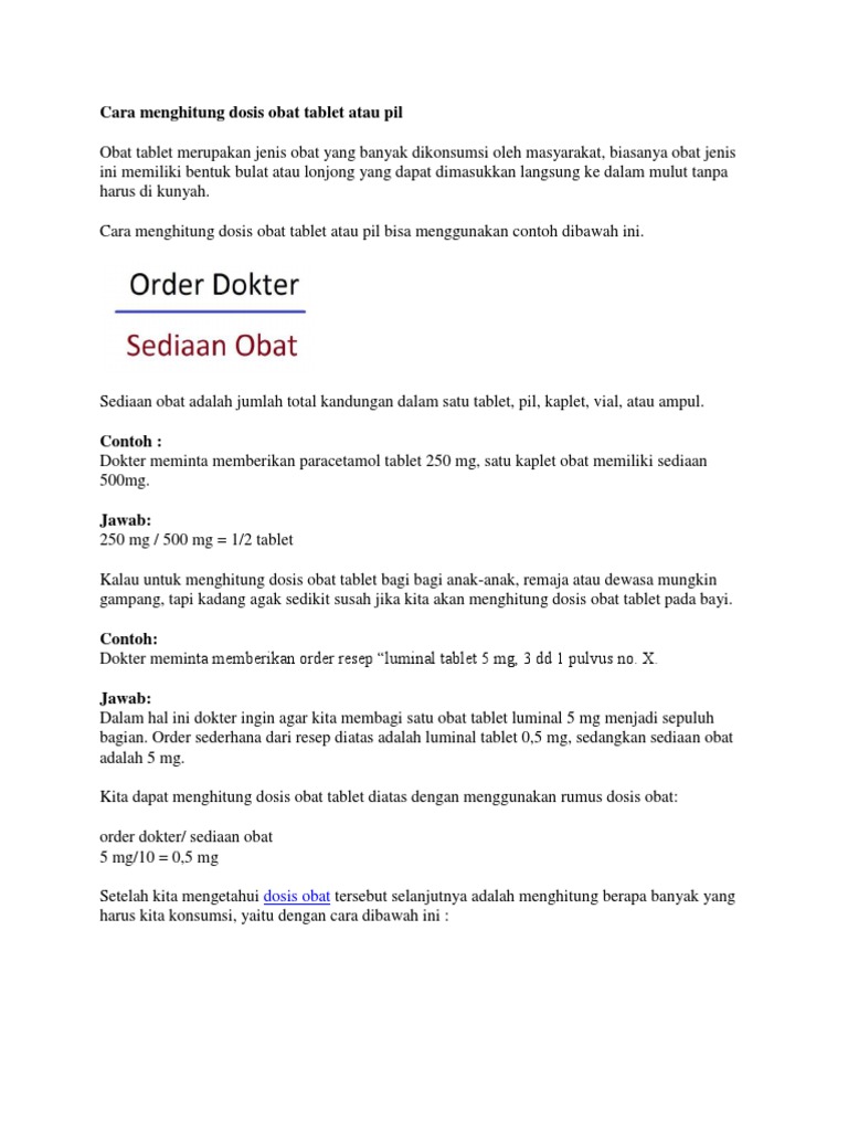 Cara Menghitung Dosis Obat Tablet Atau Pil