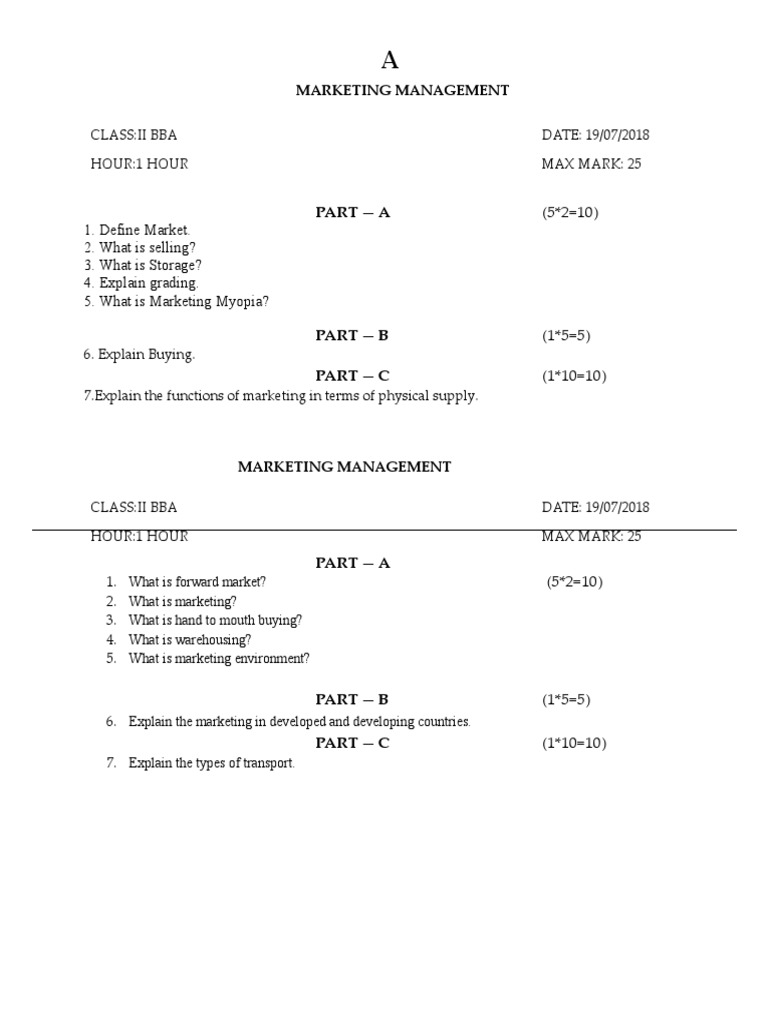 Marketing Management Exam Questions | PDF
