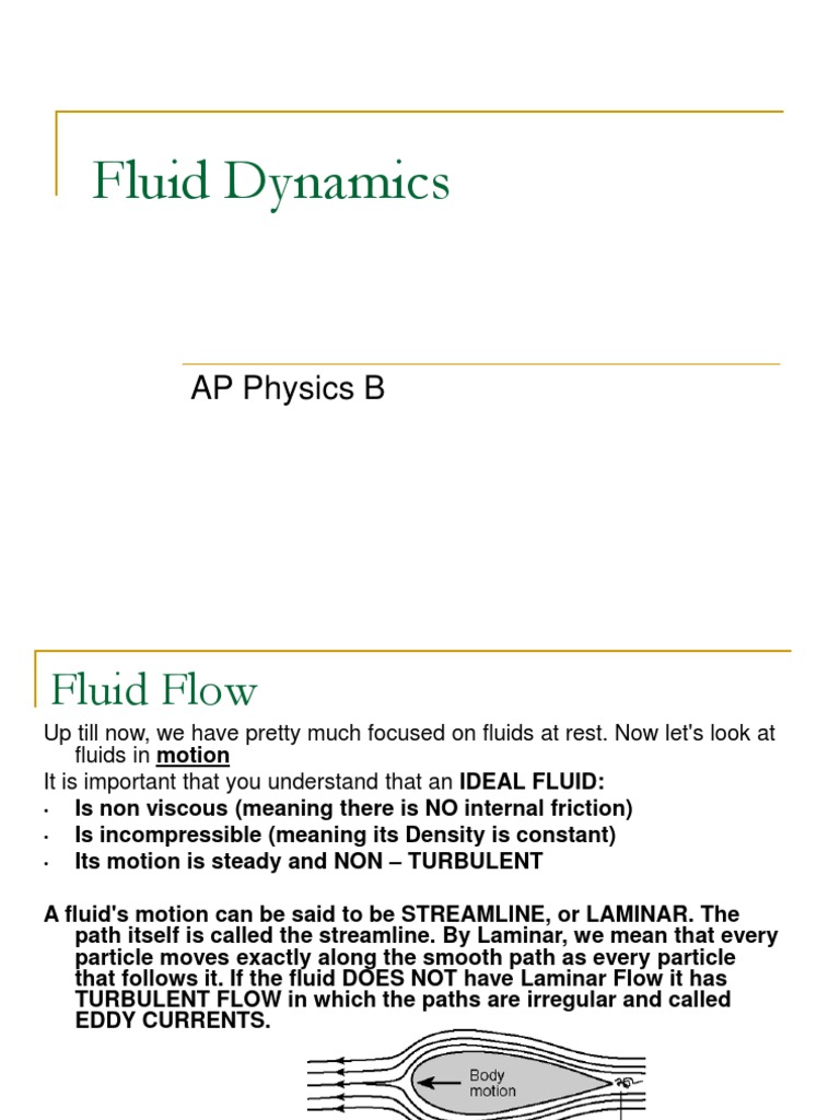 Fluid Dynamics in AP Physics B | PDF | Fluid Dynamics | Laminar Flow