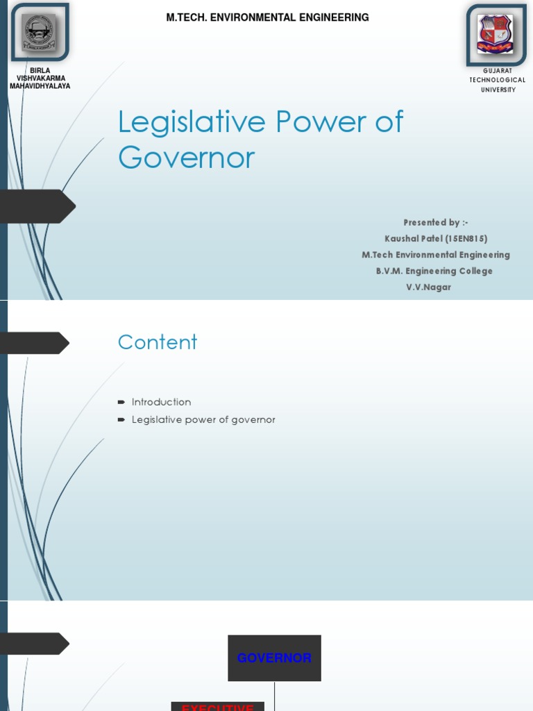 Legislative Power of Governor State Legislature (United States