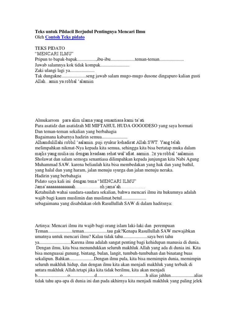 Contoh Teks Pidato Tentang Menuntut Ilmu Berbagai Teks