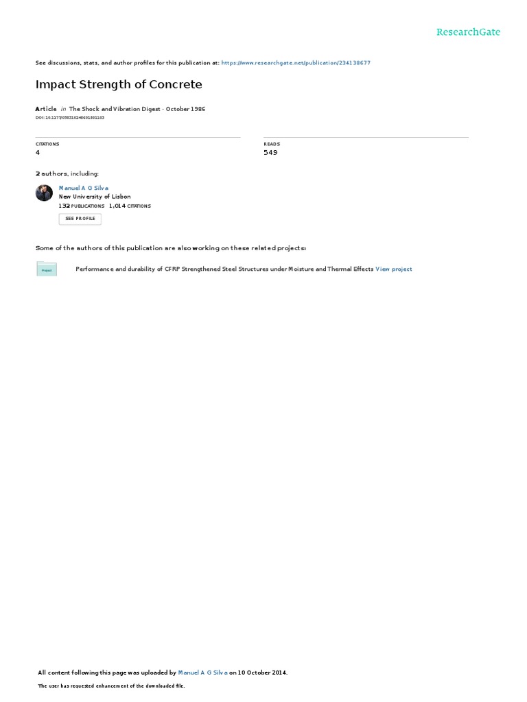 Impact Strength of Concrete The Shock and Vibration Digest October
