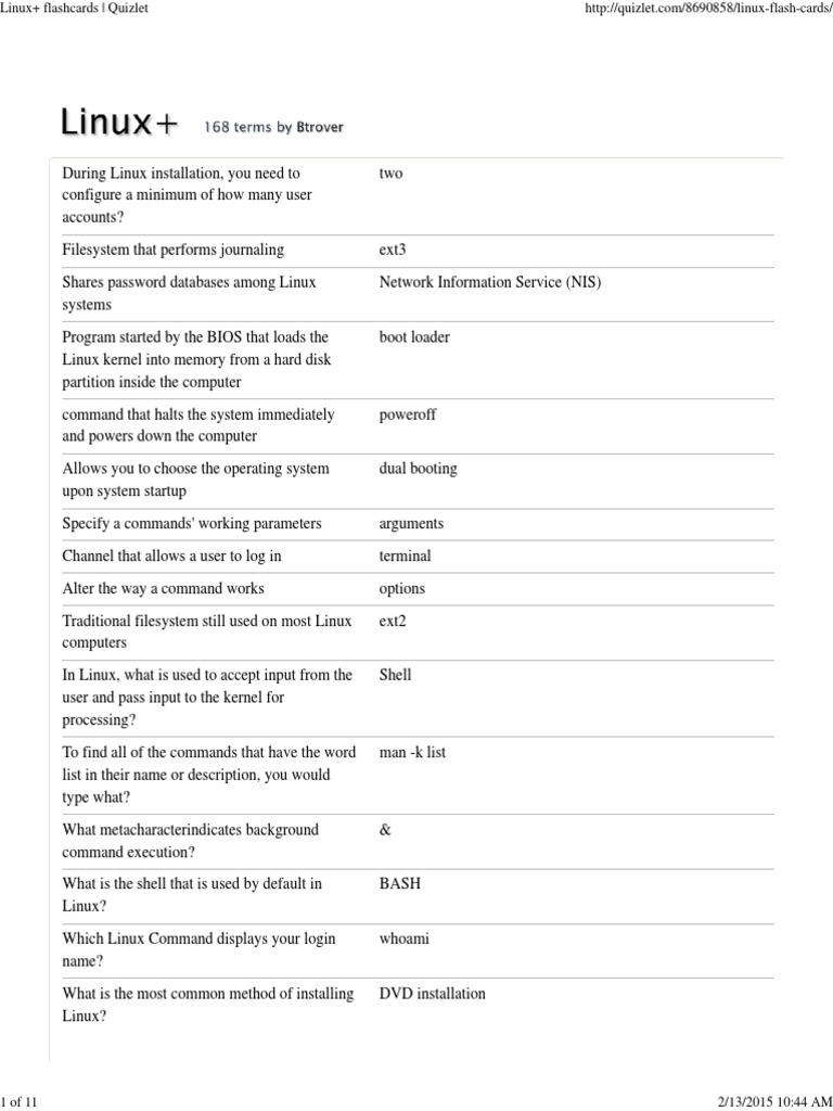Linux Flashcards Quizlet | PDF | File System | Computer File