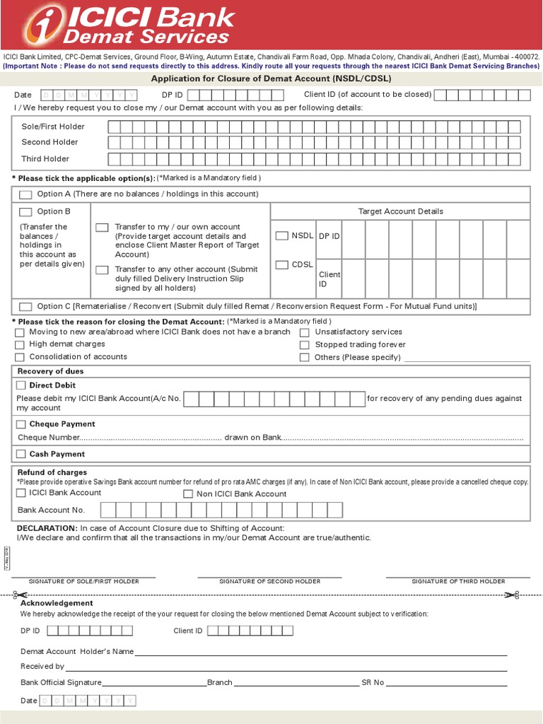 Icici Bank Account Closing Form