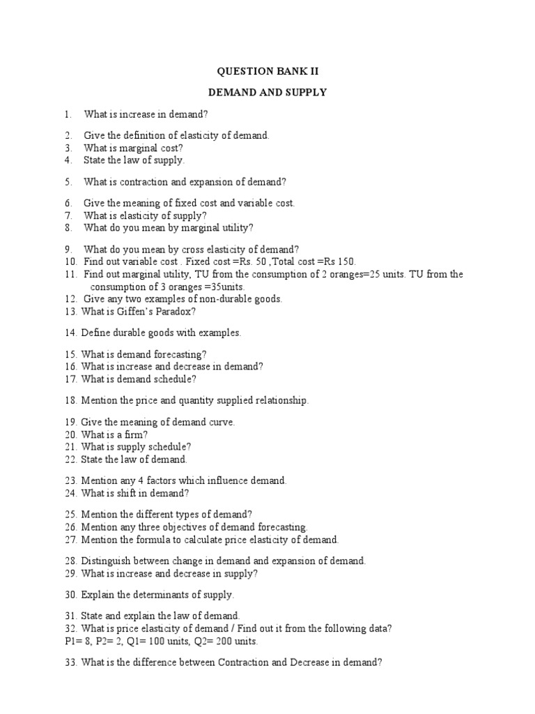 Demand and Supply Question Bank | PDF | Finance & Money Management