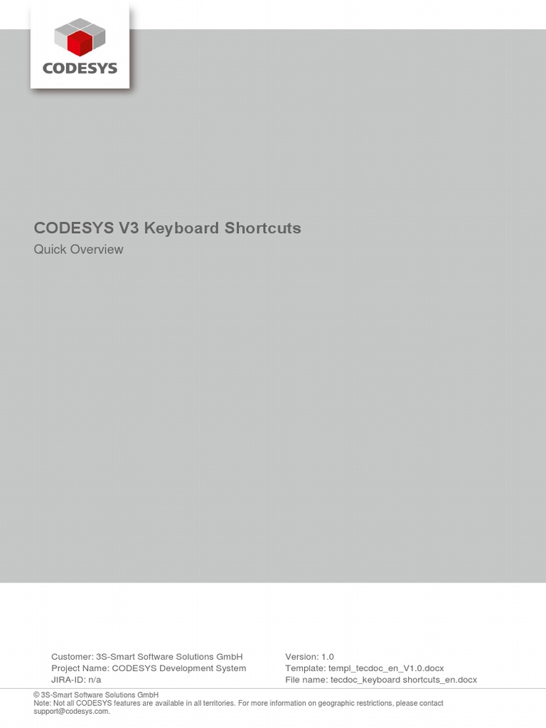 CODESYS Keyboard Shortcuts | PDF | Keyboard Shortcut | Control Key