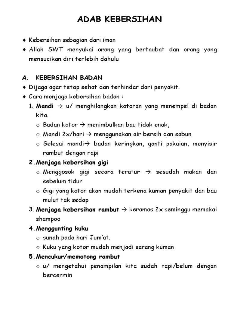 Kelas 2 Sd Agama Islam Adab Kebersihan