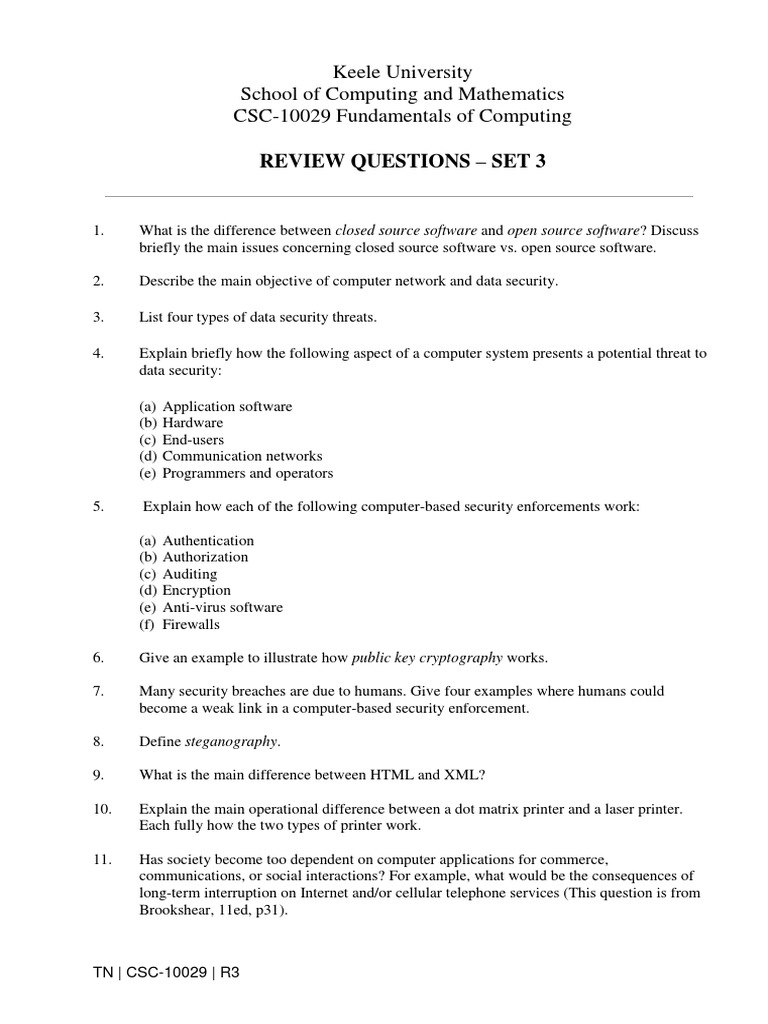 Computing Fundamentals Review Questions | PDF