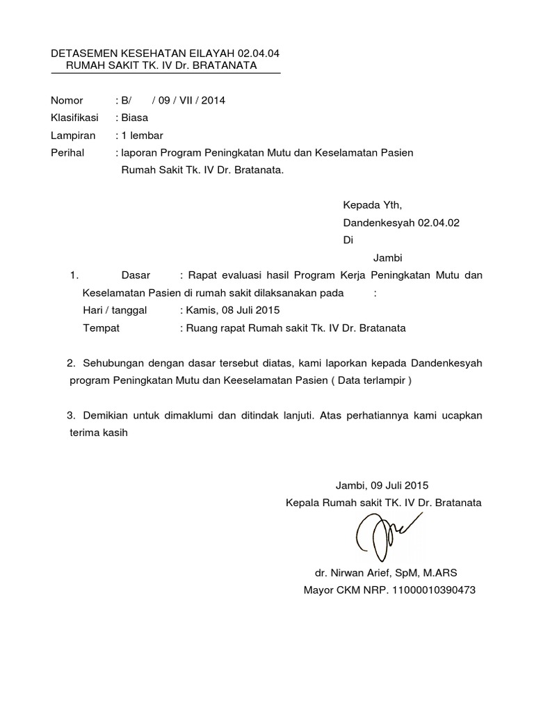 Contoh Penutup Surat Laporan