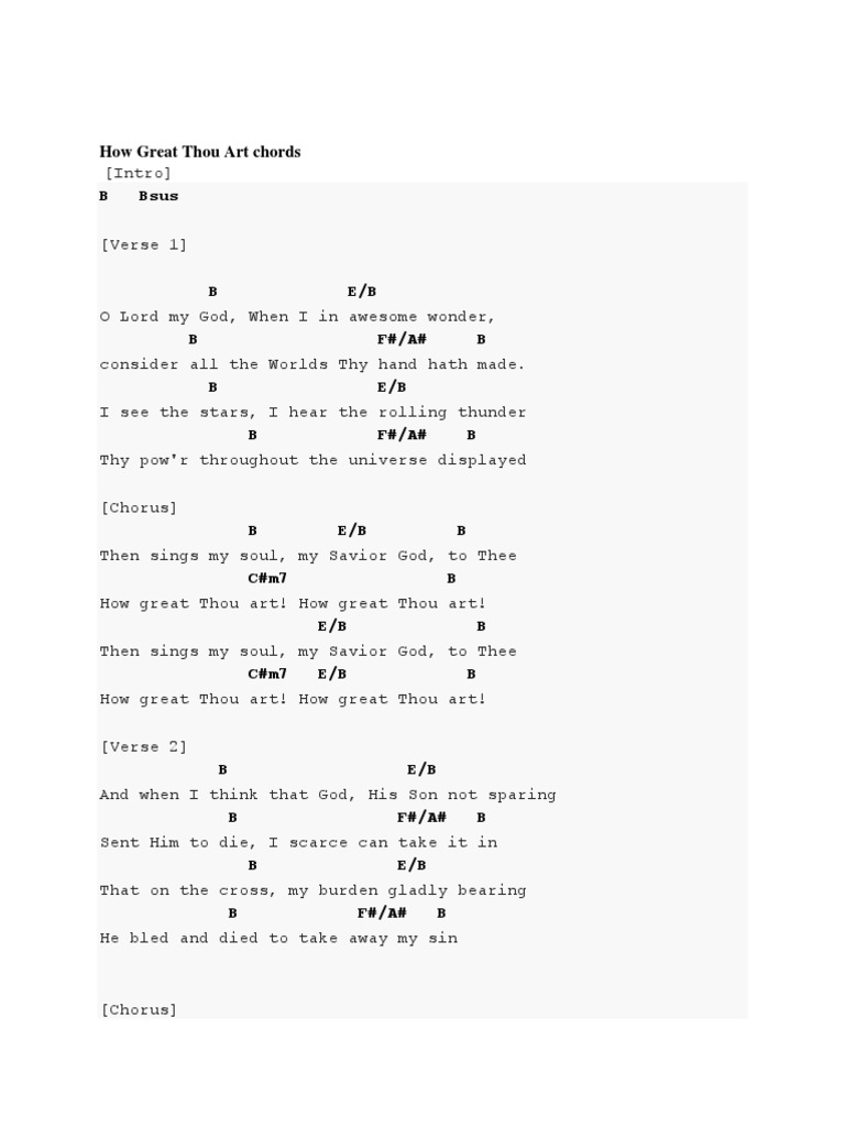 How Great Thou Art Chords Docx Religious Behaviour And Experience Entertainment General