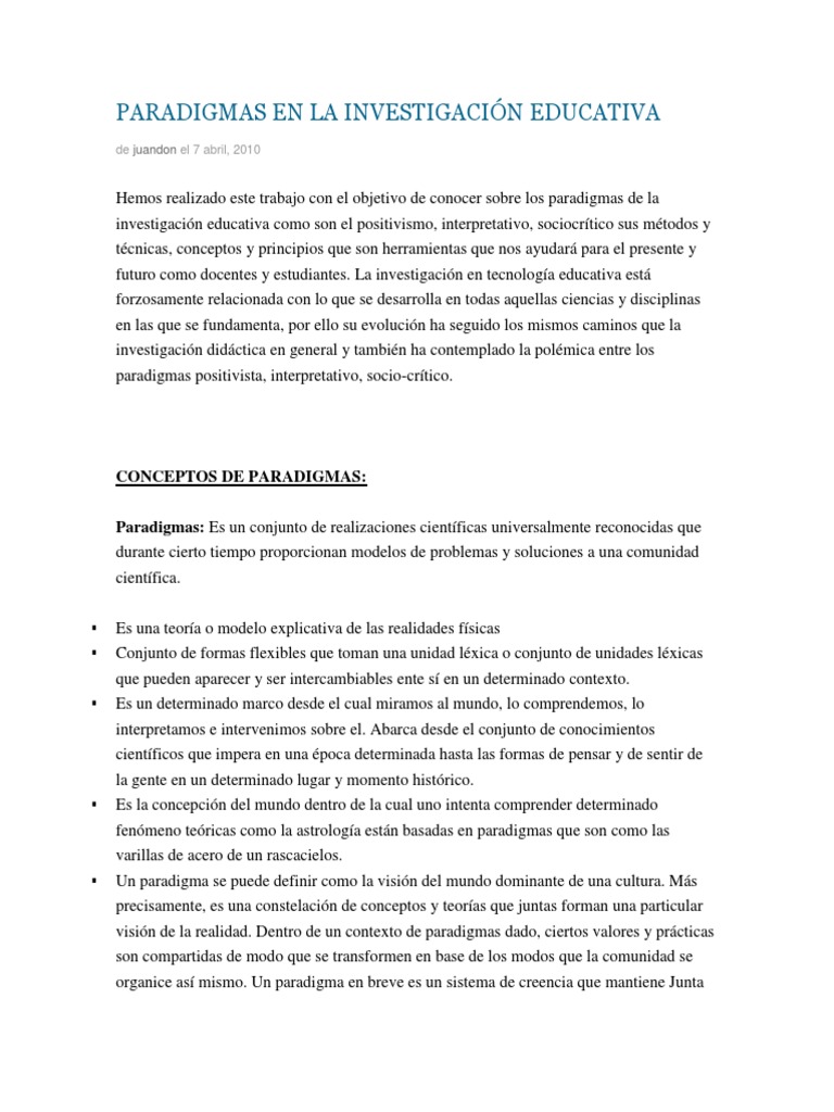 Paradigmas en Investigación Educativa | PDF | Paradigma | Science