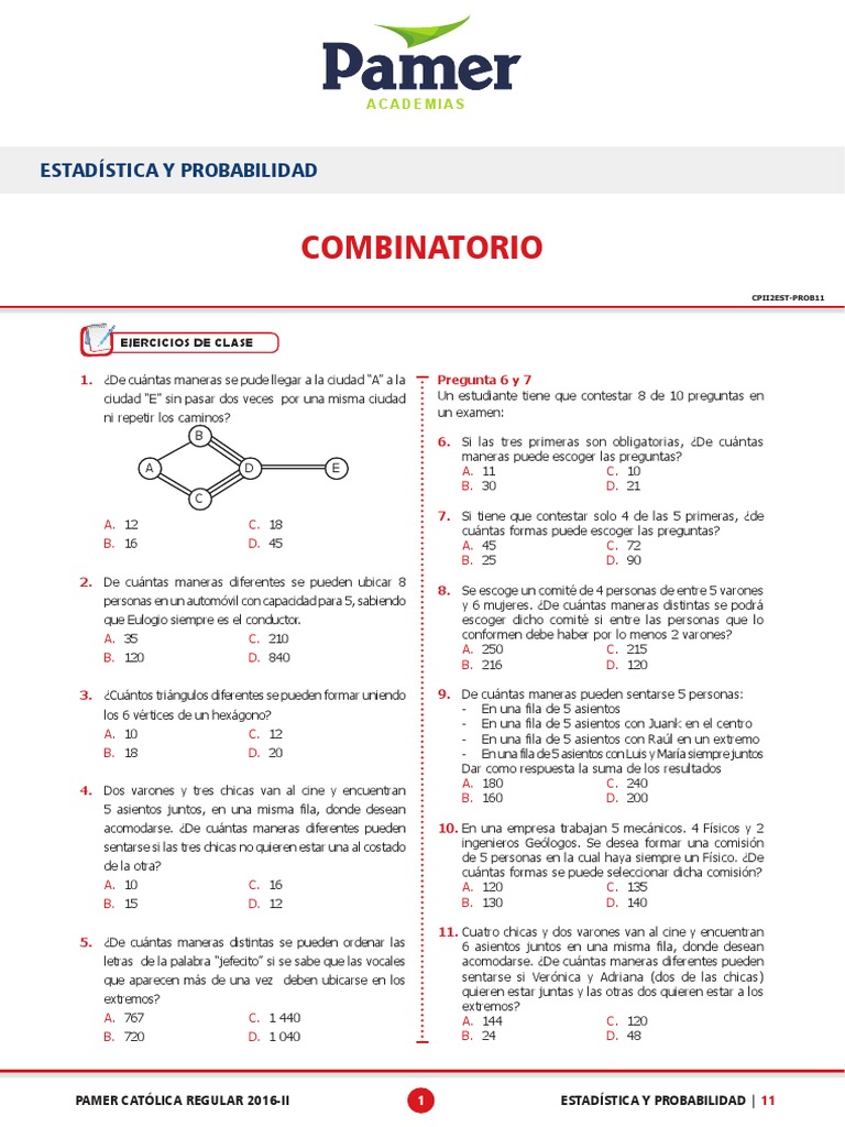Ejercicios Combinatorios y Estadística | PDF | Enseñanza de matemática ...