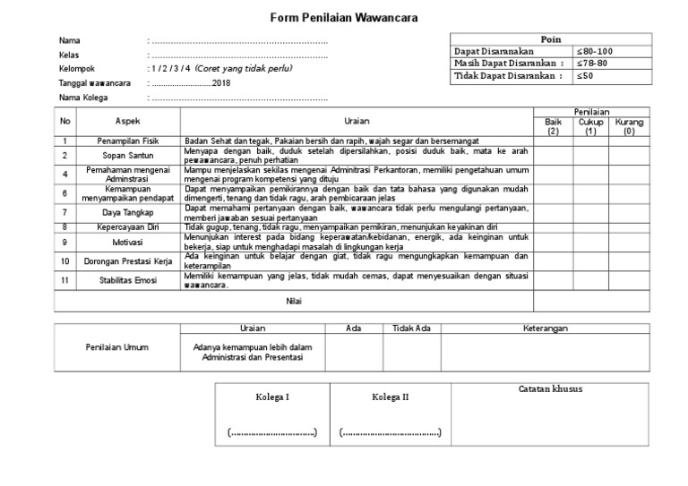 Format Penilaian Interview Osis Guru Paud