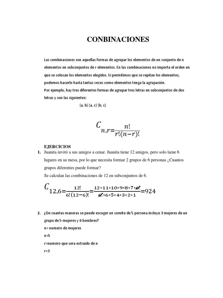 Ejercicios Resueltos de Combinaciones y Permutaciones | PDF ...