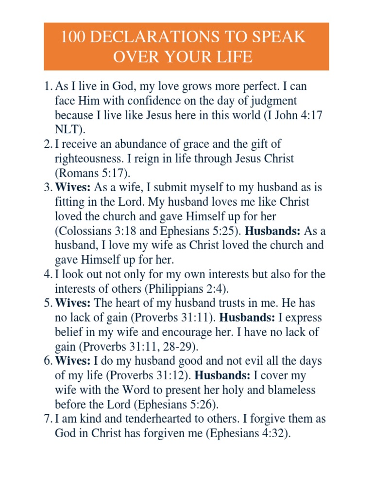100 Declarations | God In Christianity | Epistle To The Colossians ...