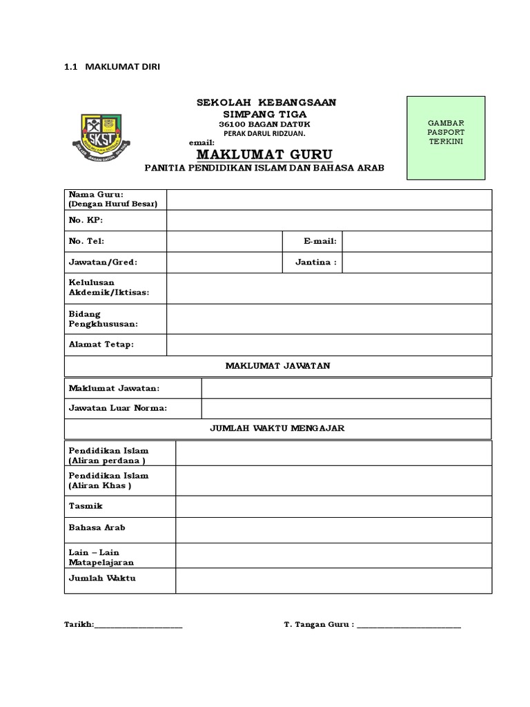 Borang Maklumat Guru Panitia  PDF