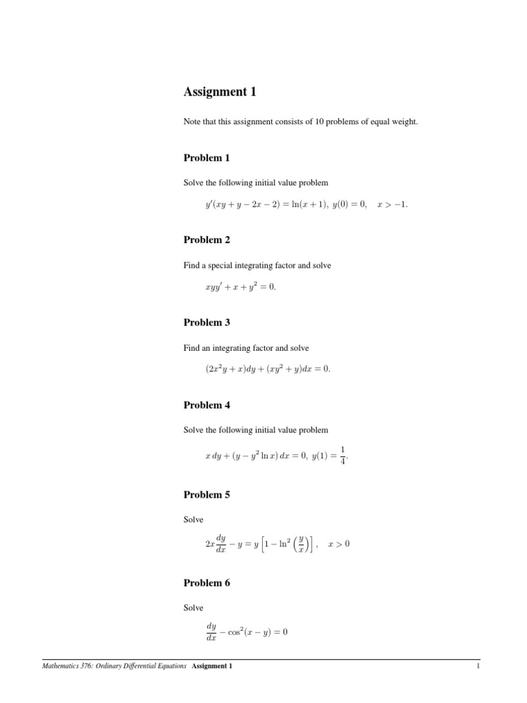 Ordinary Differential Equations Assignment | PDF | Heat | Temperature