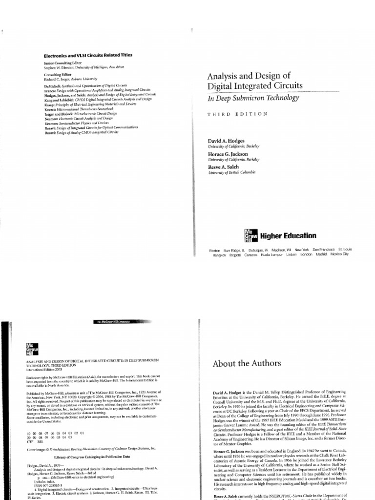 Hodges Analysis and Design of Digital Integrated Circuits PDF Download Free PDF Science