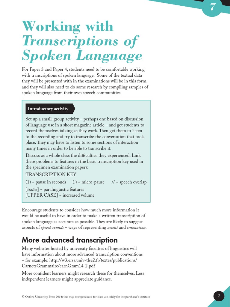 Working With Transcriptions of Spoken Language | PDF | Oral ...