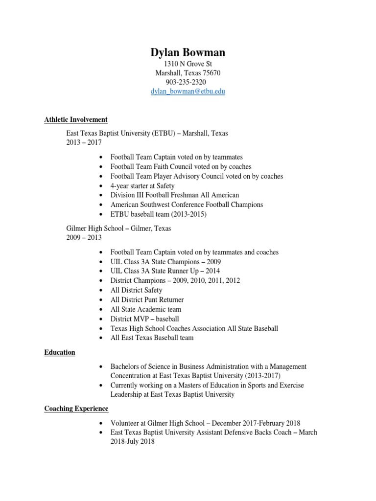 Dylans Resume 2 | PDF | University Of Texas At Austin | American Football