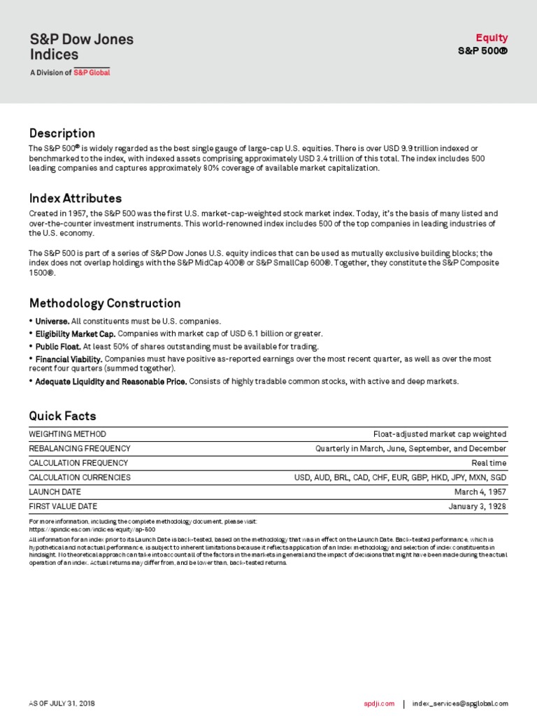 S&P 500 Factsheet PDF S&P 500 Index Stock Market Index