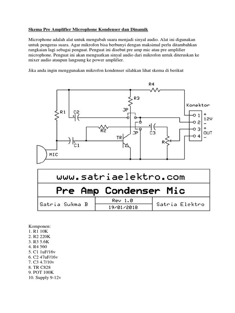 Skema Pre Amplifier Microphone Kondenser Dan Dinamik | PDF