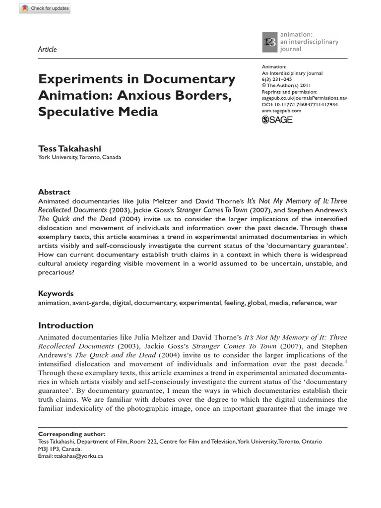 Experiments in Documentary Animation: Anxious Borders, Speculative ...