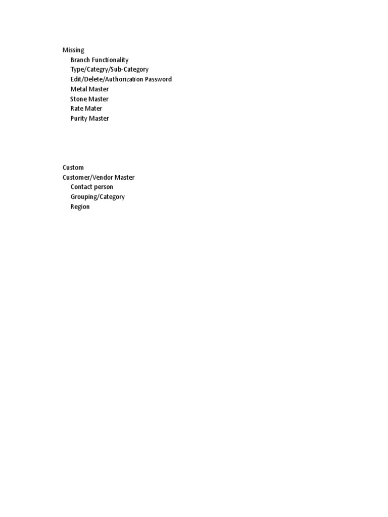 Missing Branch Functionality Type/Categry/Sub-Category Edit/Delete ...