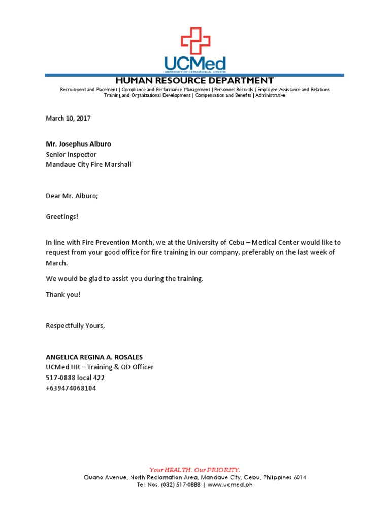 UCMed Fire Training Request Letter | PDF | Wellness