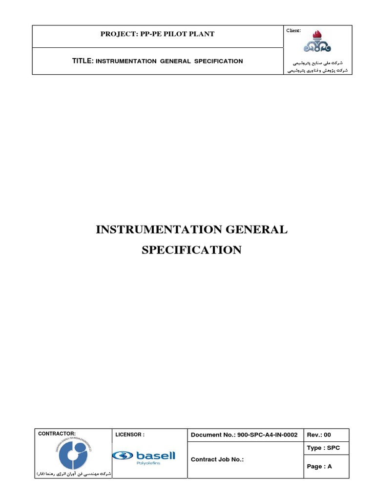 PP-PE Pilot Plant Instrumentation Specs | PDF | Flow Measurement ...
