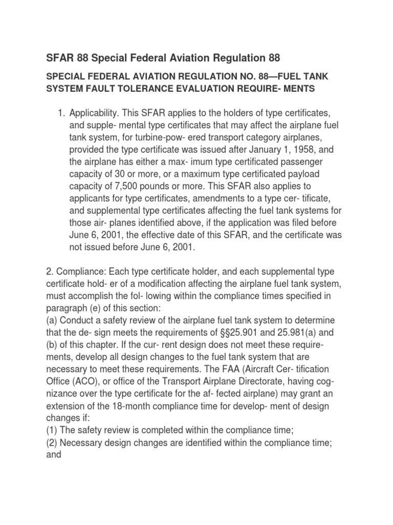 SFAR 88 Special Federal Aviation Regulation 88 PDF Airplane Aviation