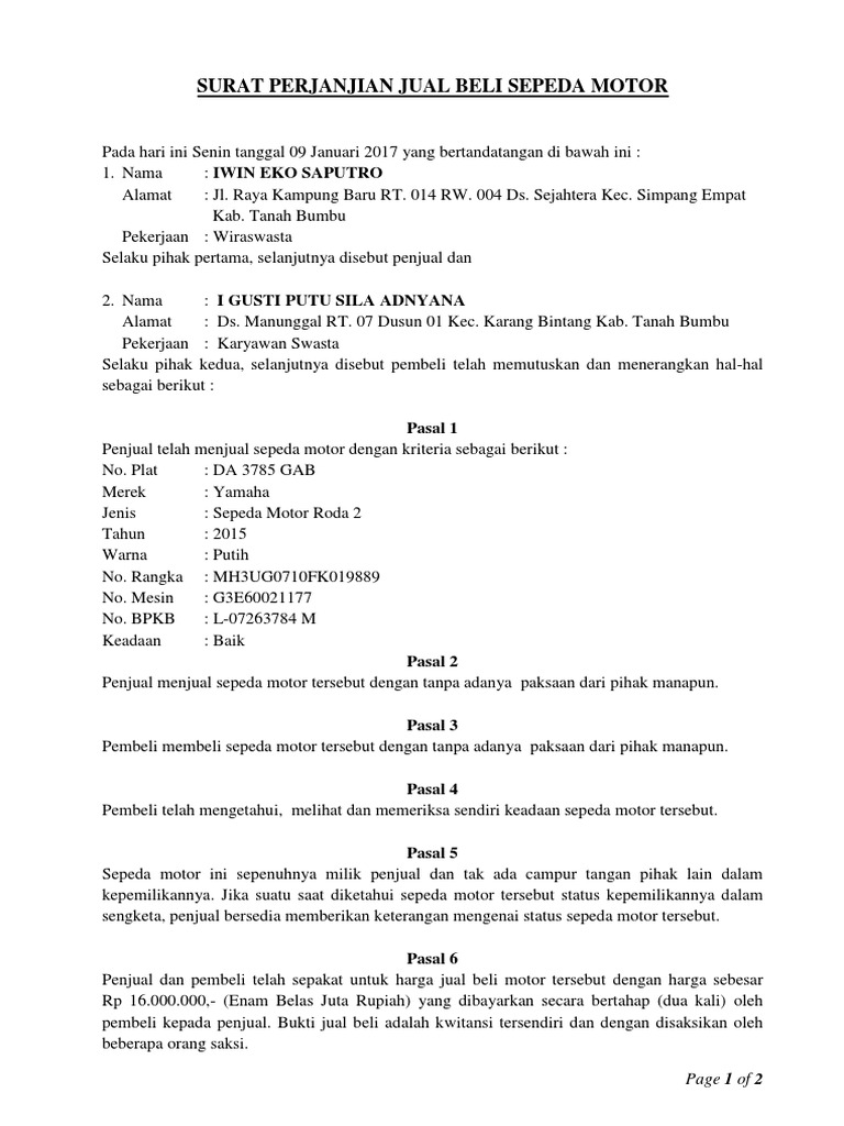 Download 68+ Contoh Surat Jual Beli Motor Terbaru Gratis
