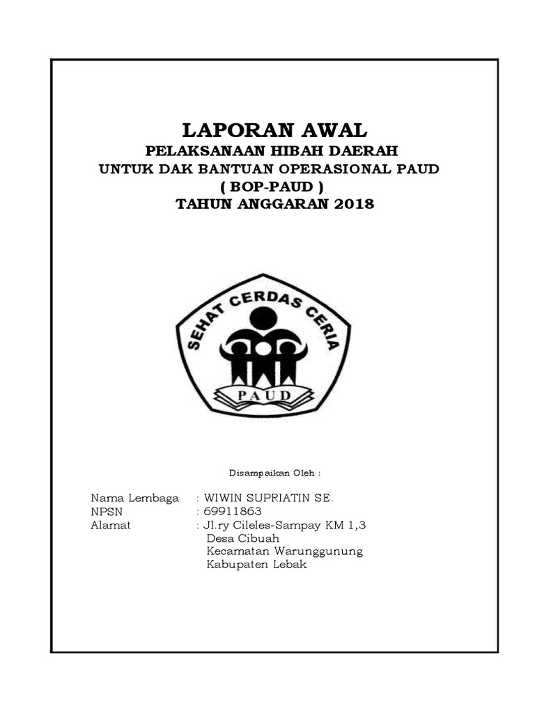 Laporan Awal Bop Paud Tahun 2018 Wiwin