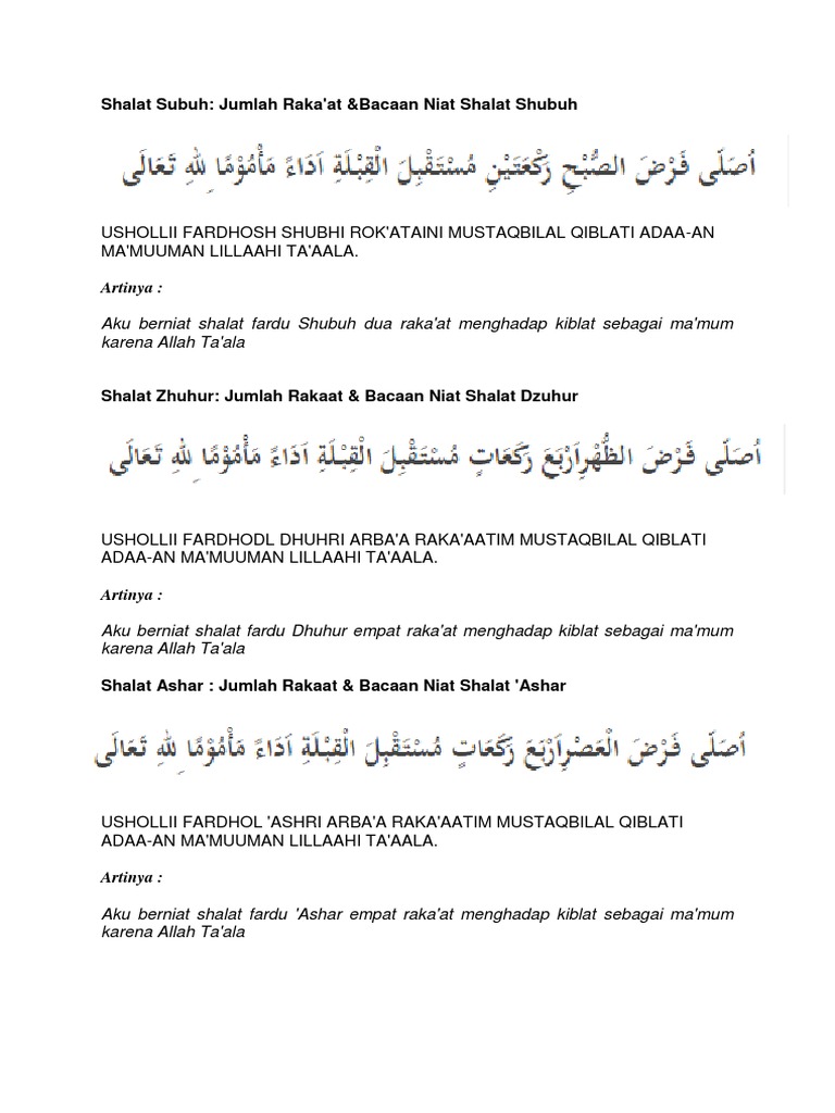 Niat Bacaan Sholat 5 Waktu Pdf